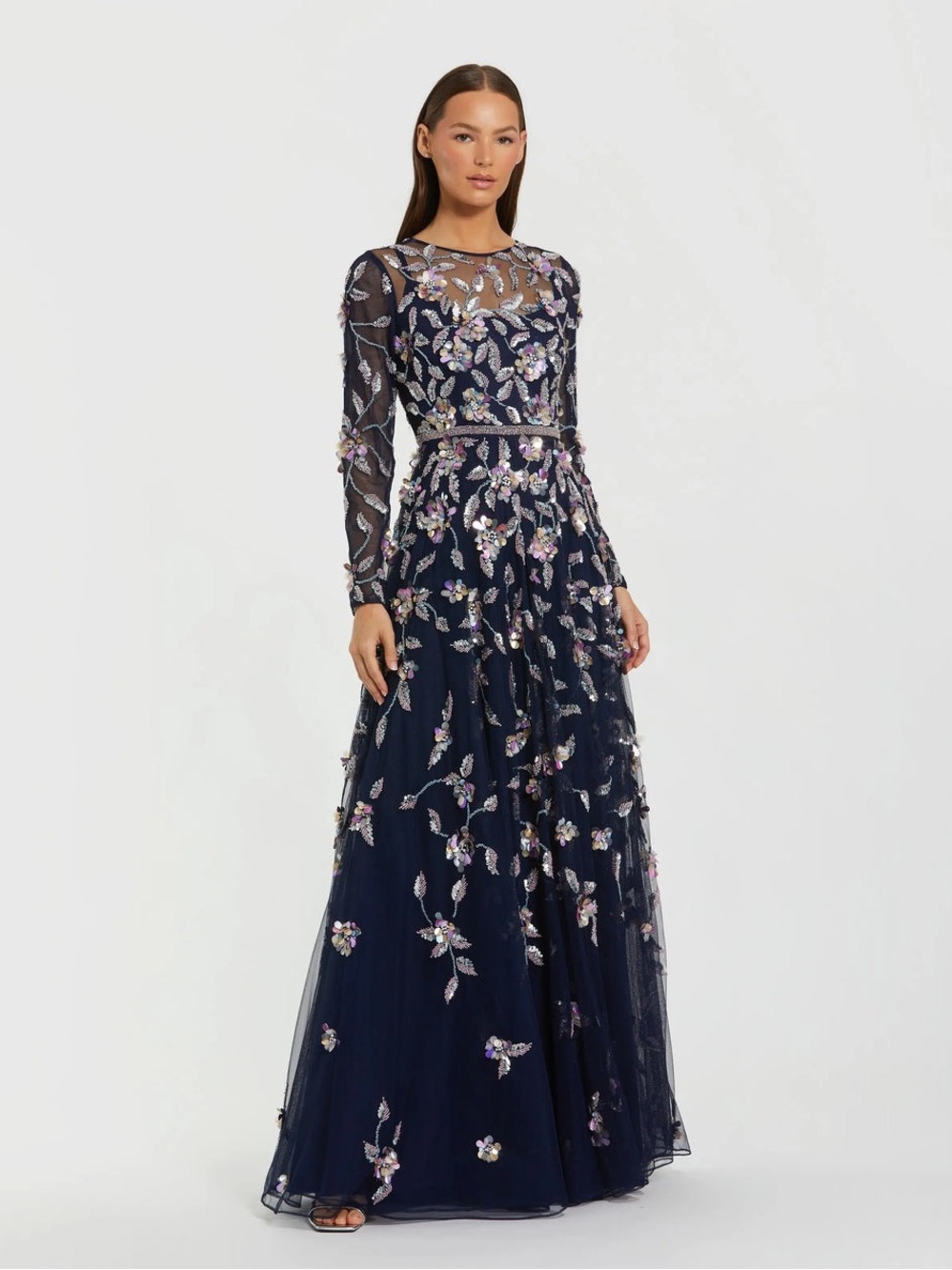 Mac Duggal 6183 Navy Floral Embellished Evening Gown Size 10 Midnight Floral